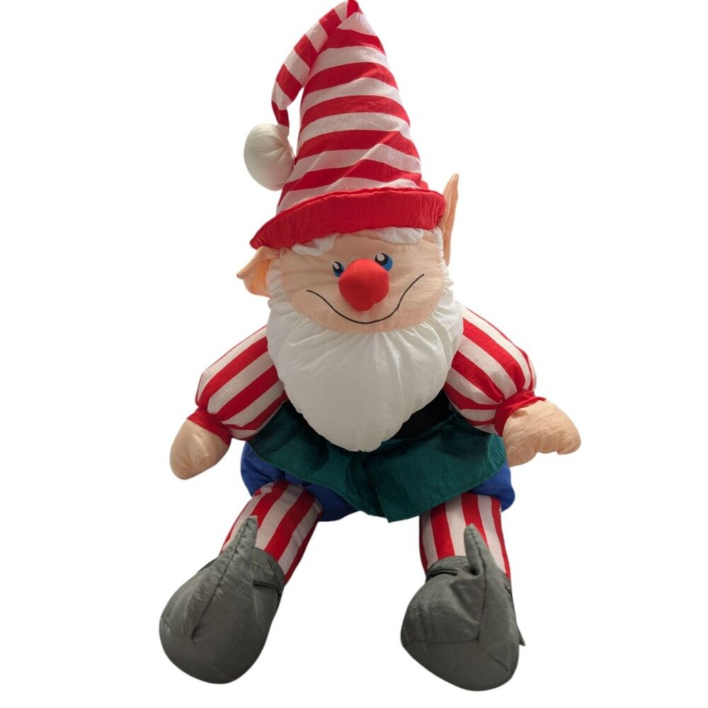 Younkers Santa Clause Elf sitting Nylon stuffed toy puffy colorful rare find